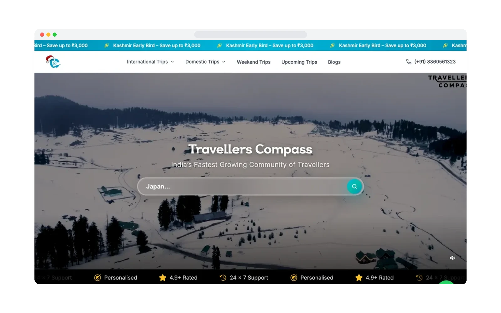 Travellers Compass travel website showcase
